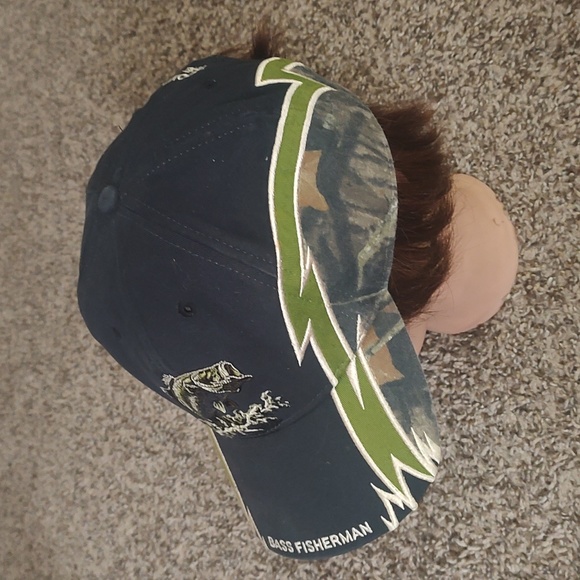 Buckmaster Bass Fisherman Black Camo Embroidered Strapback Fishing Hat OS - Picture 3 of 8